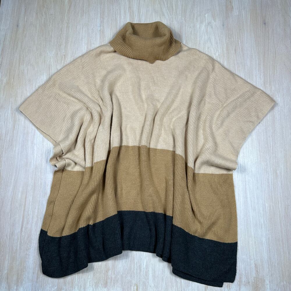 Lane Bryant Tan Turtleneck Overpiece Layer Cozy Colorblock Knit Shawl One Size